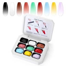Gradient Painting Gel, 9 Colors Ombre Nail Polish Palette, Pat Paint Nail Gel for French Manicure DIY Nail Art, High Pigmentation, No Wipe, Long-lasting