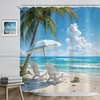 Riyidecor Blue Ocean Beach Theme Shower Curtain 72Wx72H Inch Summer