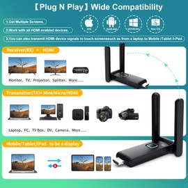 Wireless HDMI - One Transmitter and Two receivers, Plug and Play - Streaming/File HDMI Wireless Extender 165FT/50M, from laptops, TV Boxes to HDTV projectors and displays