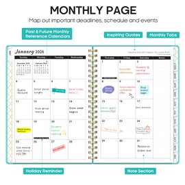 2026 Planner, Weekly and Monthly Planner, January 2026 - December 2026, Hardcover 2026 Calendar Planner Book with Tabs For Women & Men, Inner Pocket, Spiral Bound, Perfect for Office Home School Supplies - A5 (6.3" x 8.5"), Aquamarine