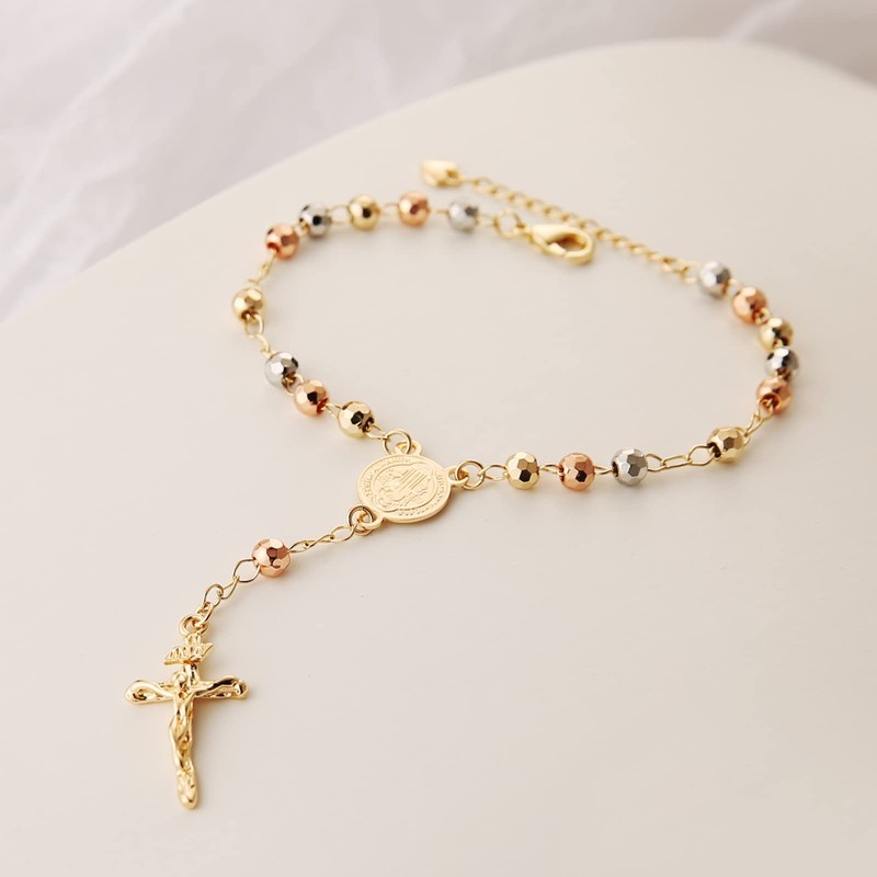 HZMAN 8.5inch St. Benedict Rosary Bead Cross Exorcism Bracelet Adjustable