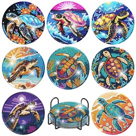 Set of 8 Diamond Painting Coasters with Holde Turtle Design DIY Craft Set for Crafts Adults and Beginners, for Home Decoration (Gift Idea for Birthday/Christmas)