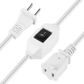 VSEER 2 Prong Polarized Plug Extension Cord with On Off Switch 12A/125V USA Outlet Saver Power Cord SPT-2 16AWG for Chargers/Lamp/Power Adapters etc,2FT,White