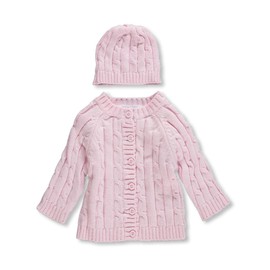Baby Dove Cable Knit Cardigan & Beanie Set,Pink,0-3 Months