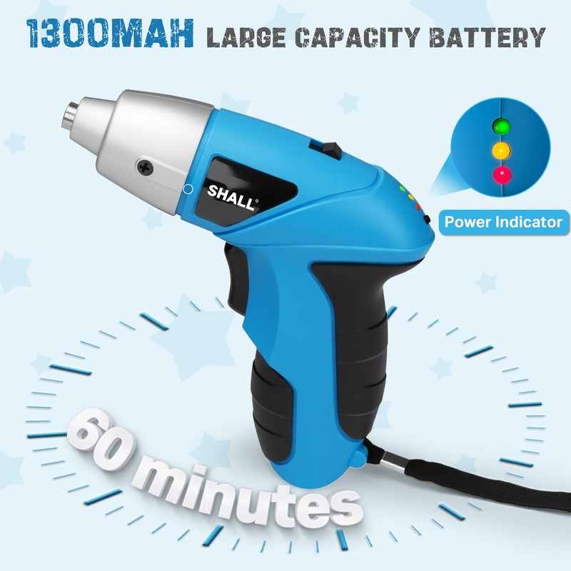 SHALL 47-Piece Kids Real Cordless Power Drill Set, Safety Certified