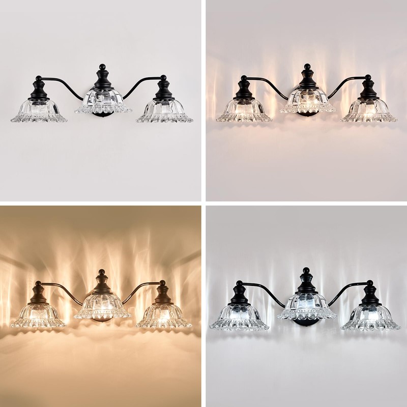 XIEDUN Farmhouse Vanity Lights for Bathroom Vanity Light Fixtures Black