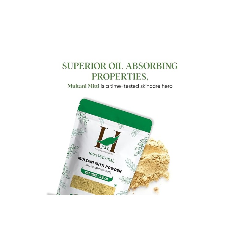 100% Pure Organically Processed Fuller's Earth Clay (Multani Mitti) Bentonite