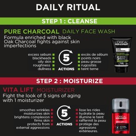 L’Oréal Paris Daily Face Wash + Hydrating Face Cream Kit, Men Expert Skincare, Pure Charcoal Face Wash, Removes Impurities and Reduces Blackheads & Vita Lift Face Cream, Duo Pack