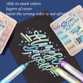 6 Metallic Colors Soft-Tip Acrylic Paint Marker Pens Set, Professional Acrylic Paint Pens for Wood, Canvas, Rock Painting, Glass,Color the Toy Models,DIY Crafts Art Supplies (Streaming Color)