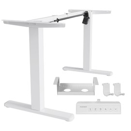HUANUO Standing Desk Frame with 220lbs Powerful Brushless Motor, Thick T-Shaped Adjustable Desk Legs Made of Automotive-Grade Steel, for Max 75″ x 35″ Desktop, for Home Office, White Frame Only