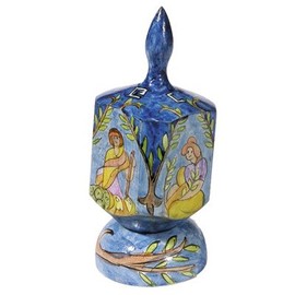 Figures Colored Hand Painted Large Wooden Dreidel and matching Stand by Yair Emanuel