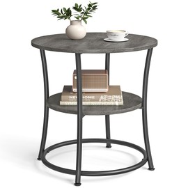 VASAGLE Side Table, Round End Table with 2 Storage Shelves for Living Room, Bedroom, Nightstand with Steel Frame for Small Spaces, Accent Coffee Table, Misty Gray and Ink Black
