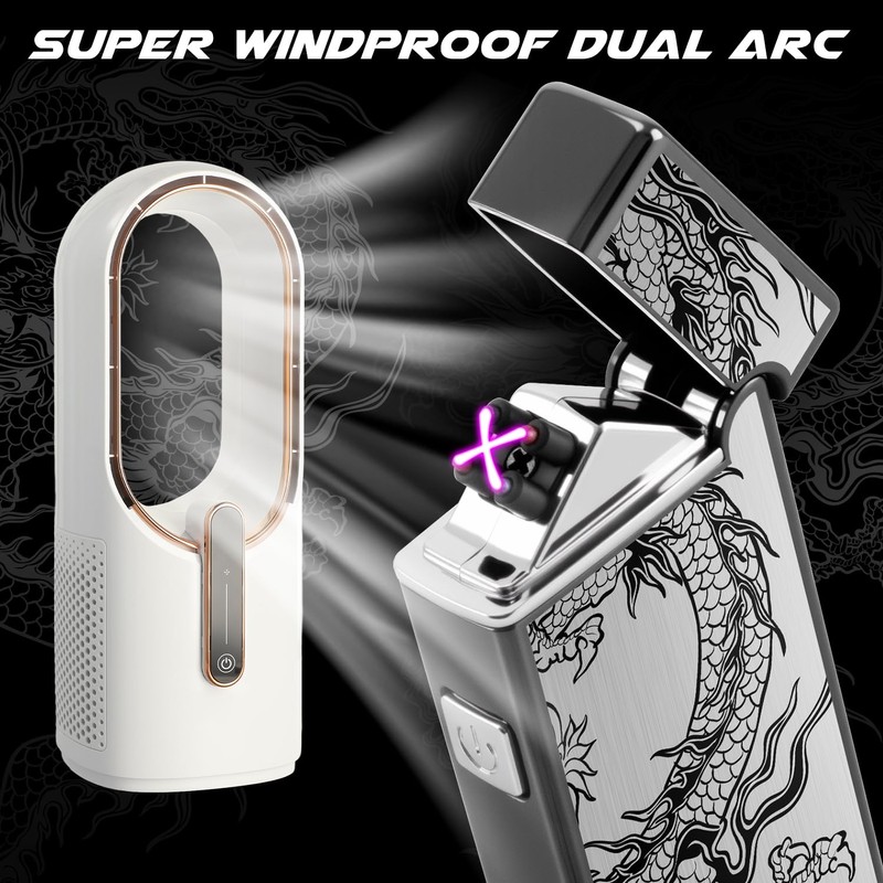 LcFun Electric USB Rechargeable Lighter Windproof Plasma Dual Arc Pocket