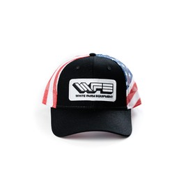 White Farm Equipment Logo Hat, WFE, Black with US Flag Mesh Back
