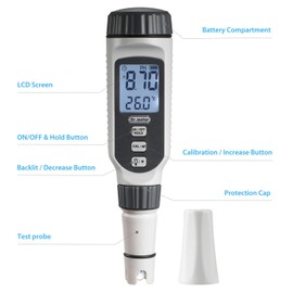PH Meter, Dr.meter Upgraded 0.01 Resolution High Accuracy PH Tester with Backlit Two-Color LCD Display and ATC, 0-14pH Measurement Range with Data Hold Function Digital pH Tester Pen-PH838