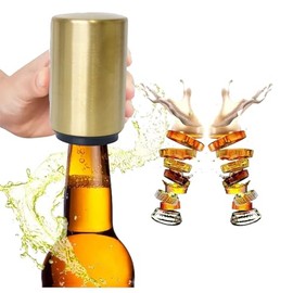 CM-TOP Destapador de Cerveza Automático, Abridor de Botellas de Acero Inoxidable Plateado, Abrebotellas de Cerveza Facil de Usar, Abre Sodas Regalo para Hombre (1, Dorado)