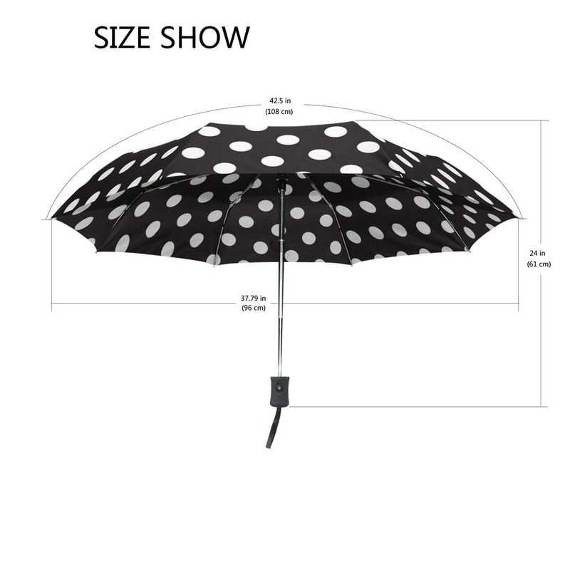 White And Black Polka Dot Umbrella Auto Open Close Folding