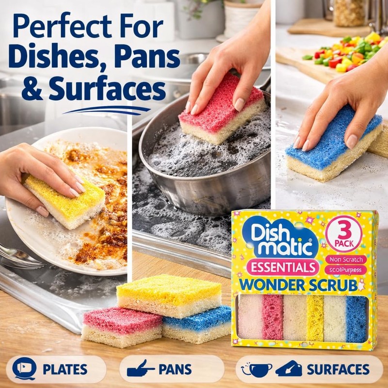 6 x Dishmatic Wonder Scrub Sponge Scourers – Non Scratch