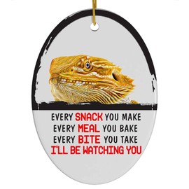 Every Snack You Make I'll Be Watching You Yellow Bearded Dragon Christmas Ornament - Funny White Oval Ceramic Decoration Gifts for Dragon Lovers