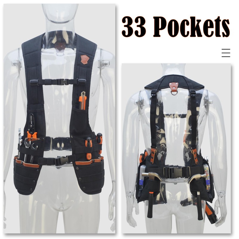 WELKINLAND Top-G Leather Tool Vest for Men - Electrician, Construction