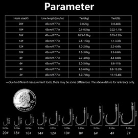 AMHDV Pre Tied Fishing Hooks on Line, Small Fish Hook with Leaders (Pack of 20) (Black, 18# (0.22-1.1lb))