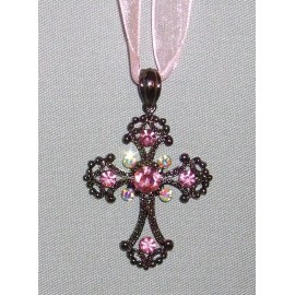 Crystal Cross Necklace: BETHLEHEM STAR color: PINK crystals