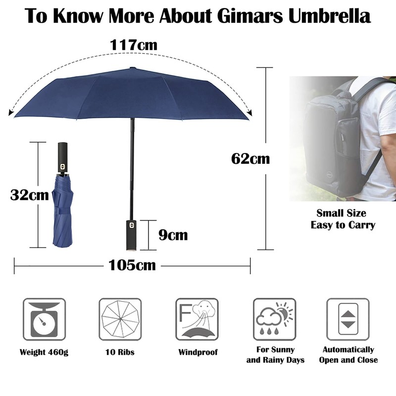 Gimars Portable Folding Automatic Windproof Umbrella with Telphon Coating 210T
