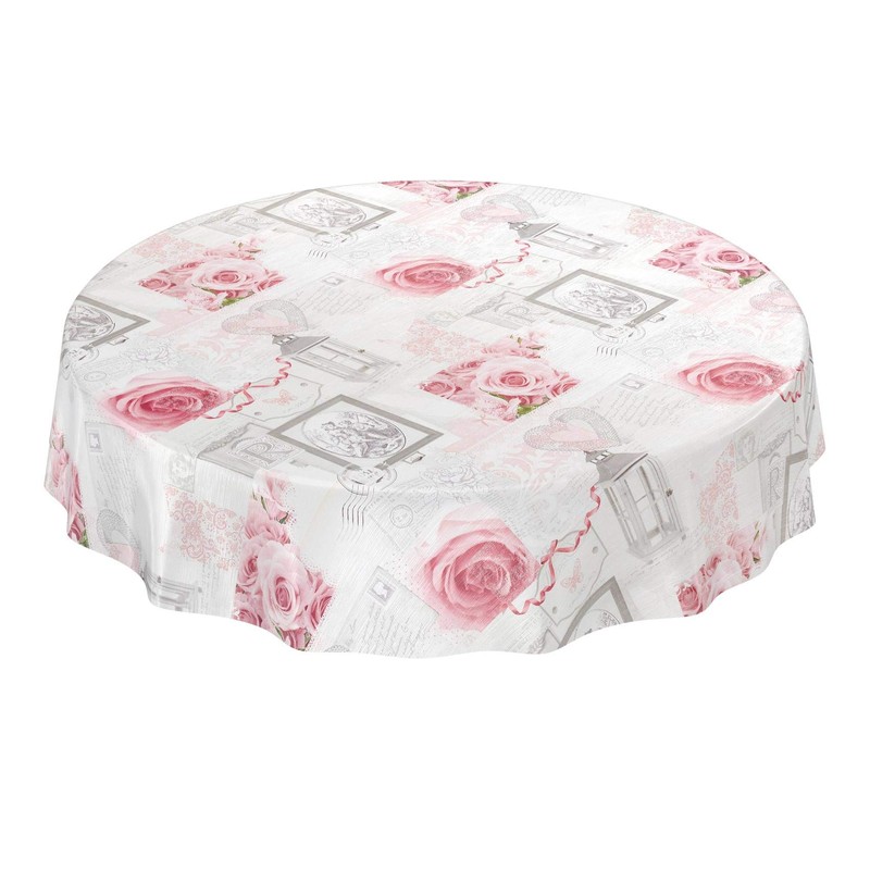 ANRO Oilcloth Tablecloth, Washable, Roses, Country House Antique Style, Grey,