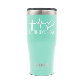 YUKON OUTFITTERS Freedom High Grade 18/8 Corrosion-Resistant Stainless Steel Double Wall Vacuum Insulated Tumbler (20 oz/ 590ml) - 7.3"H x 3.4" Top dia. / 2.7" Bottom dia., Faith, Hope, Love - Seafoam