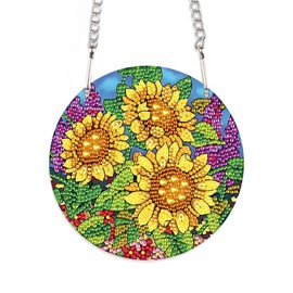 JISHSHAY Diamond Painting Pendant Sunflower Diamond Art Wind Chimes Special Shape Crystal Suncatcher Gem Art Suncatchers Window Hanging Pendants Decor