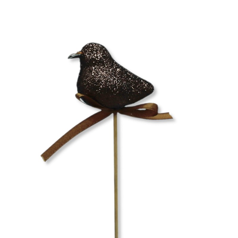 Decorative Flower Stake Glitter Bird Brown 6 x 25 cm