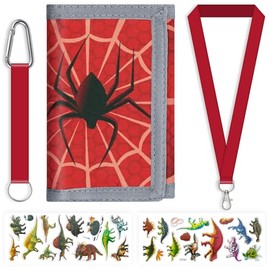 SUNDEE Kids Wallet with Lanyard for Boys and Girls, Tri-Fold Wallet with Key Ring and Zip Coin Pocket for Gifts, Original Wallet (Cool Spider)