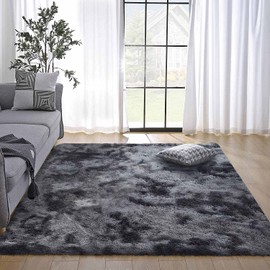 Calore Rugs Fluffy Living Room Rugs Shaggy Rugs Bedroom Rug Washable Soft Rugs Comfortable for Home Decor (Grey Black, 80 x 120 cm)