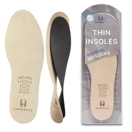 HANDARTE Leather Sockless Shoe Insoles | Thin Dress Shoe Inserts for Men | 100% Natural Goatskin - ChromeFree, Anti Sweat & Anti-Odor (US W8.5/M7 | EU40)