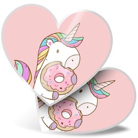 2 x 7.5cm Heart Stickers - Cute Pink Unicorn Donut Horse Girls Decals 8840