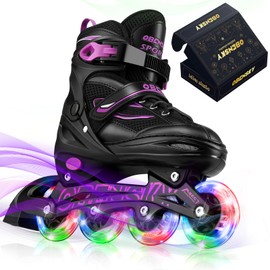 OBENSKY Kids Inline Skates, Adjustable Roller Skates Blades Flashing Inline Skates for Kids Ages 4-12, All Wheels Light Up, Inlineskate for Indoor & Outdoor Beginners, Roller Skates for Girls and Boys