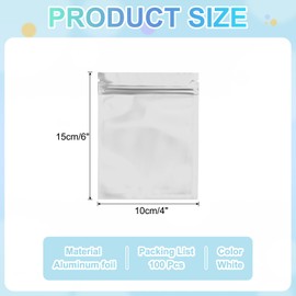 PATIKIL Resealable Packaging Bags for Small Business, 100 Pcs 4x6 Inch Glossy Smell Proof Bag Aluminum Sealable Foil Flat Zipper Lock Pouch for Food Storage, White
