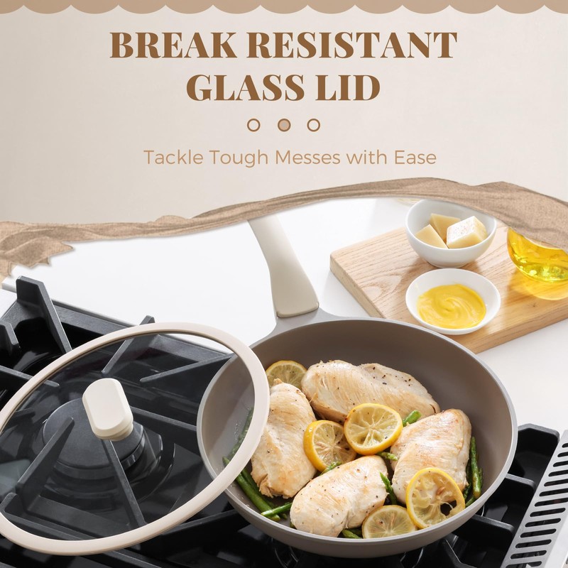 PRICUSIS Nonstick Frying Pan with Lid, Healthy Skillet, Egg Pan