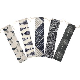 Healeved Straw Carrying Case - 5 Packs Travel Cutlerys Pouch , Reusable Straws Cloth Bag for Straight Drinking Straws , Spoon, Chopsticks - Travel Straws Organizer