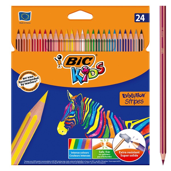 Bic Kids Evolution Stripes Colouring Pencils - Assorted Colours, 24