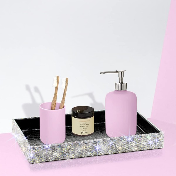 TISHAA Bling Decorative Tray Holder – Makeup Cosmetic Jewelry Ring Key Display Dish Plate Storage Organizer Crystal Rhinestone Glitter Vanity Bathroom Bedroom Home Decor (White)