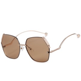 Cyxus 1124 Women's Sunglasses, Large, Polygon Frame, UV Protection, UV Protection, Small Face Effect, Lightweight Design, For Traveling, Outdoors, Etc., Stylish, 03-brown