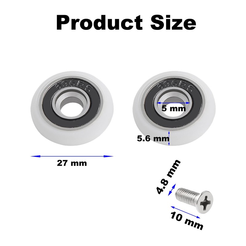 8-Pack Shower Door Rollers with M5 Screw - White Curved