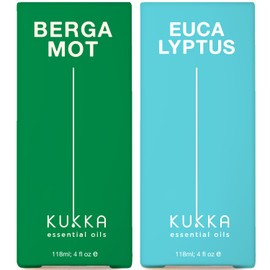 KUKKA essential oils Bergamot Essential Oil for Diffuser & Eucalyptus Essential Oil for Diffuser Set - 100% Natural Aromatherapy Grade Essential Oils Set - 2x4 fl oz - Kukka