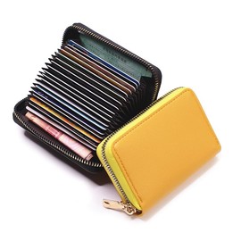 20 Cards Portable Leather Card Holder, Credit Card Bank Card ID Card Holder with a Lots of Space,Easy to Carry Leather Small Business Card case for Woman and Men with a Full Around Zipper (Yellow)