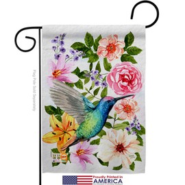 Colorful Hummingbird Garden Flag Set Wood Dowel Animals Bird Flamingo Cardinal Peacock Springtime Natural Wildlife Small Decorative Gift Yard House Banner Made In USA 13 X 18.5