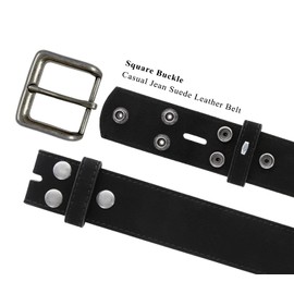 Men's Square Buckle Casual Jean Suede Leather Belt 1 1/2" Wide (Black, 32)