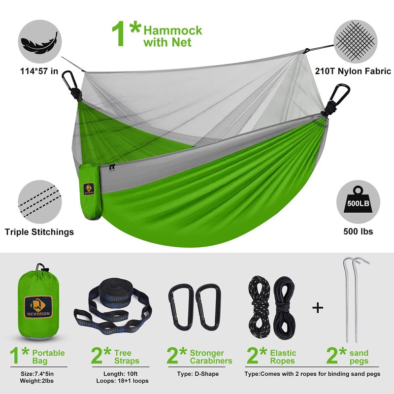 Camping Hammock with Net,Travel Portable Lightweight Hammocks with Tree Straps