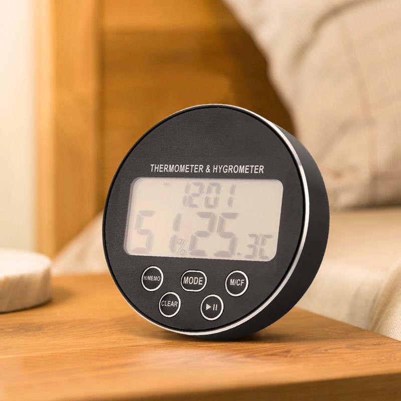 Multifunctional Kitchen Digital Timer Thermometer Hygrometer Black for Household Use