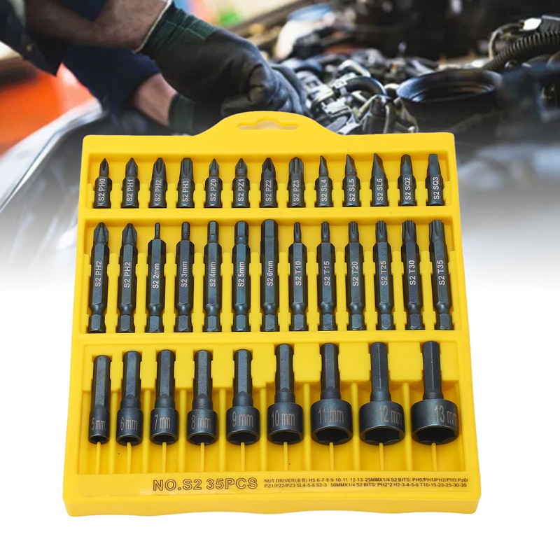 35Pcs Screwdriver Bit Set Magnetic S2 Steel 1/4in Hex Shank